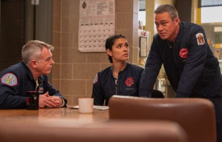 David Eigenberg as Christopher Herrmann, Miranda Rae Mayo as Stella Kidd, Taylor Kinney as Kelly Severide — 'Chicago Fire' Season 13 Episode 16